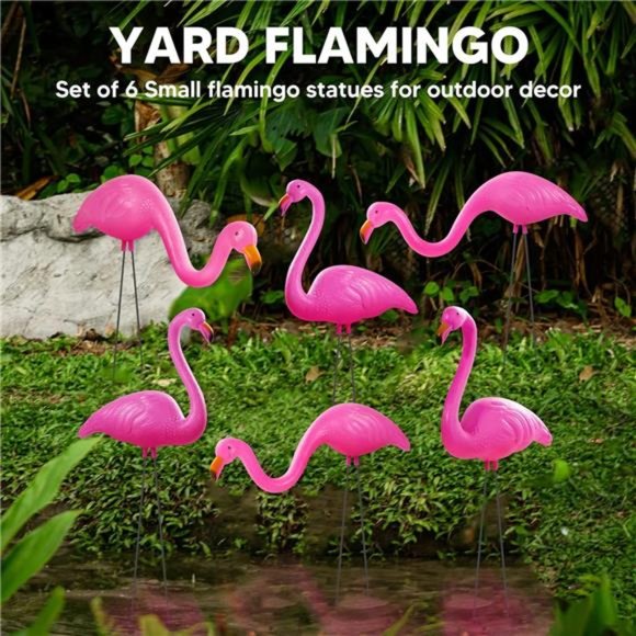 Set of 6Small Pink Flamingo YardOrnament Stakes,Mini Lawn Plastic FlamingoStatue - Picture 6 of 6